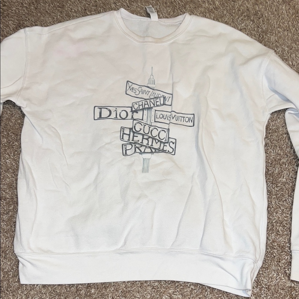Designer Street Sign Graphic White Sweater